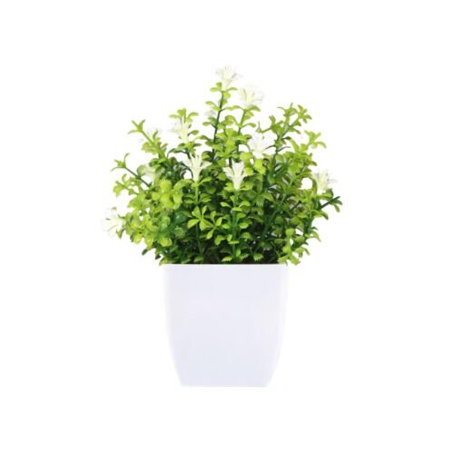 Small Artificial Potted Plant with Flowers – Green
