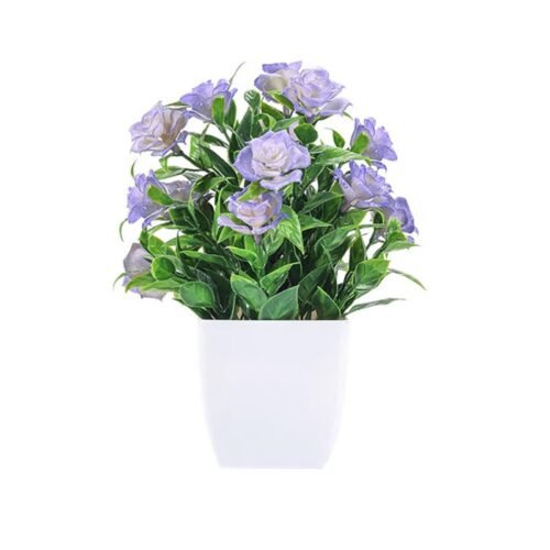 Small Artificial Potted Plant with Flowers – Green