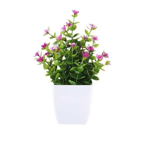 Small Artificial Potted Plant with Flowers – Green